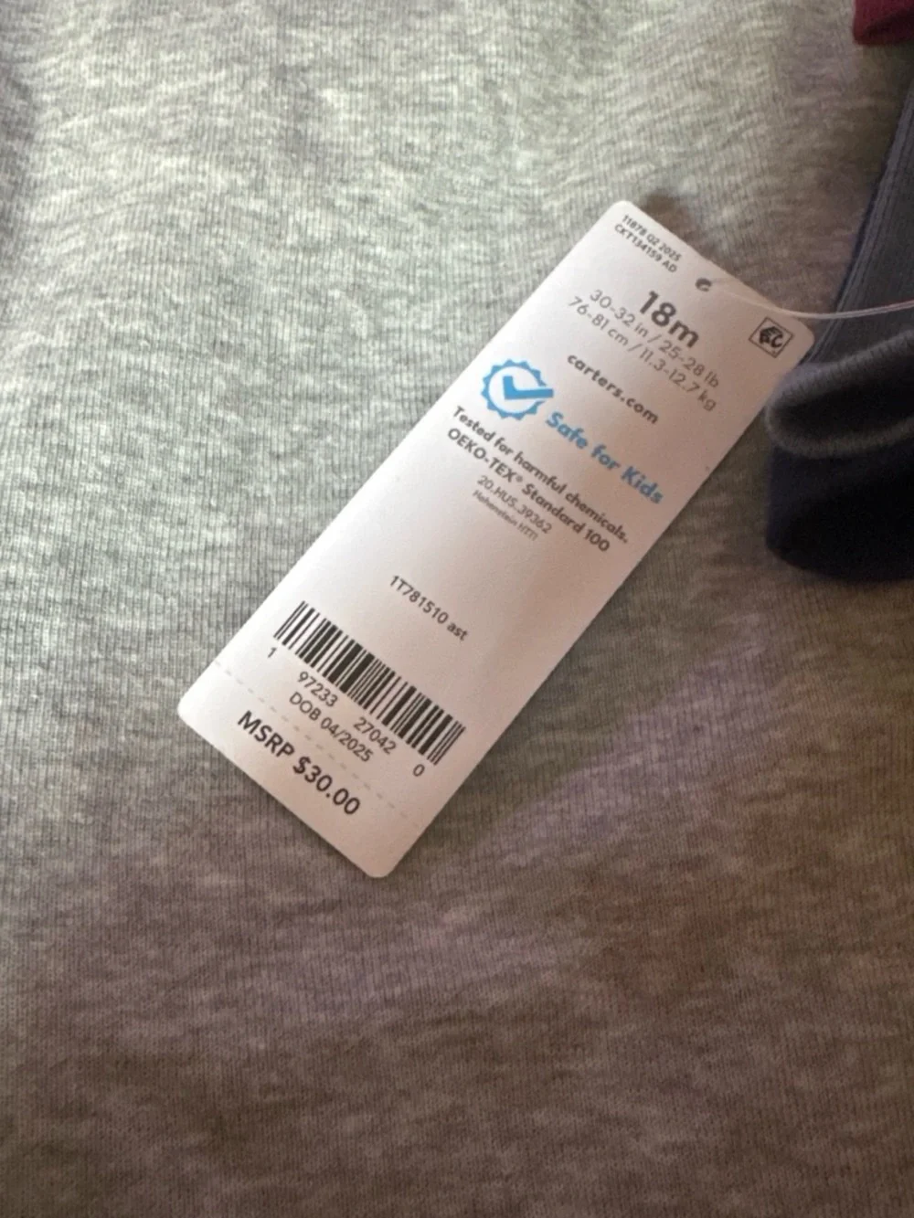 Carter's Gray Bodysuit with Navy Trim Raglan Sleeves